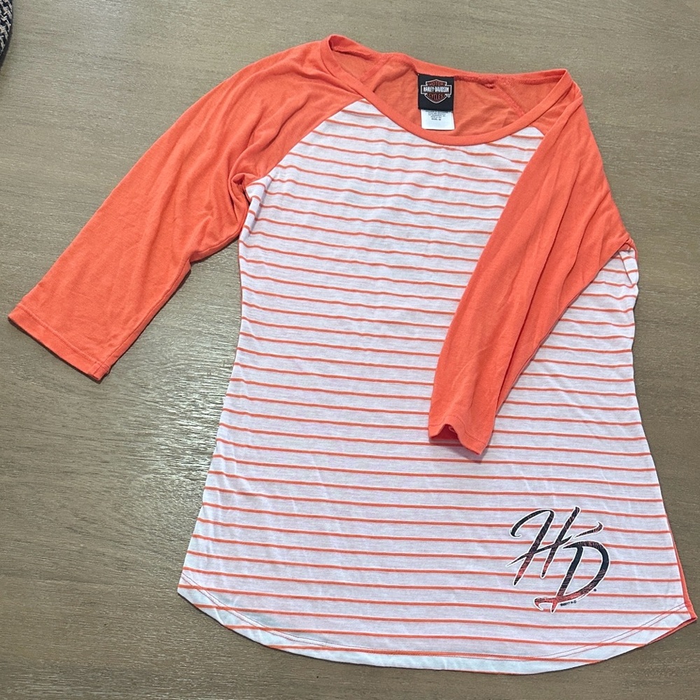 Harley-Davidson Orange and White Striped Long Sleeve Tee